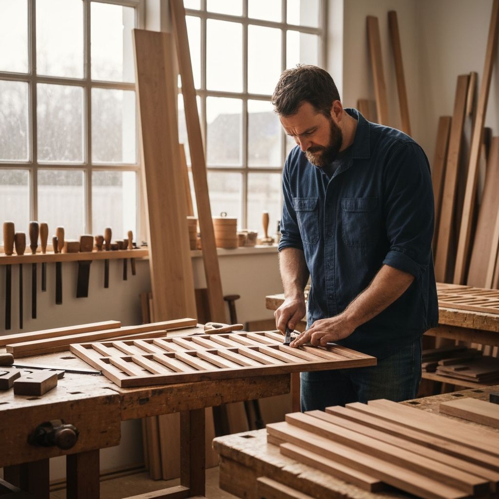 SLATURA WOOD workshop with craftsman working on wood panels